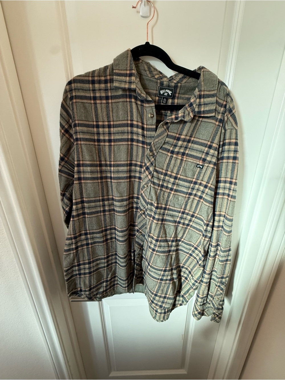 Billabong Plaid Flannel Shirt in Olive, Navy & Tan
